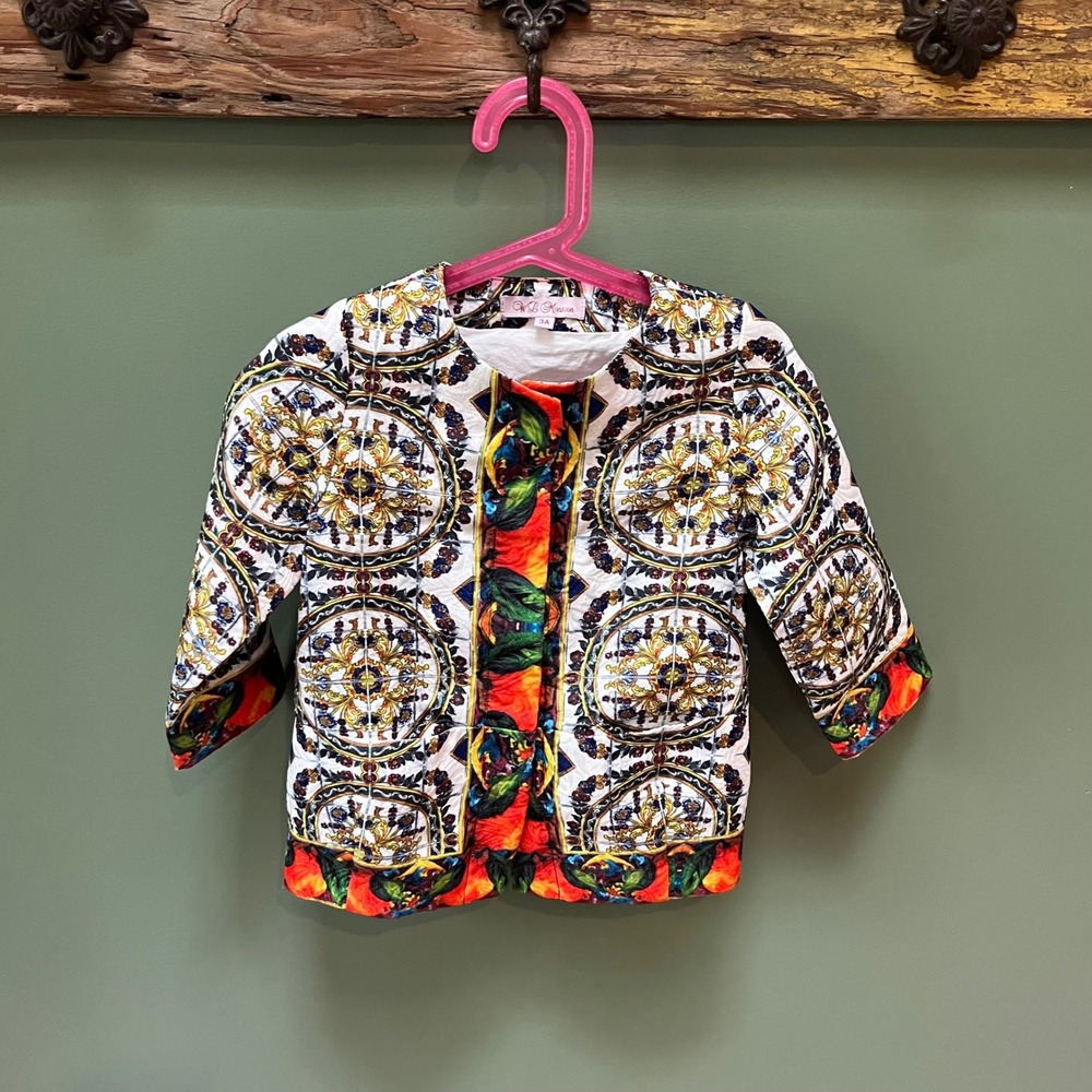 WL‎ Monsoon Kids Quilted Floral Jacket, Size 3A, Colorful Medallion Pattern